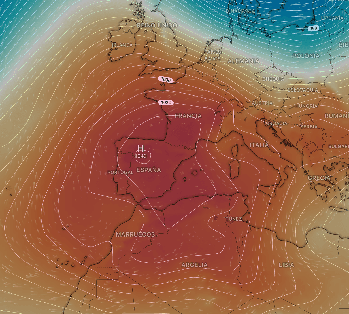 Tiempo anticiclónico con pocas nubes y temperaturas altas para la época.