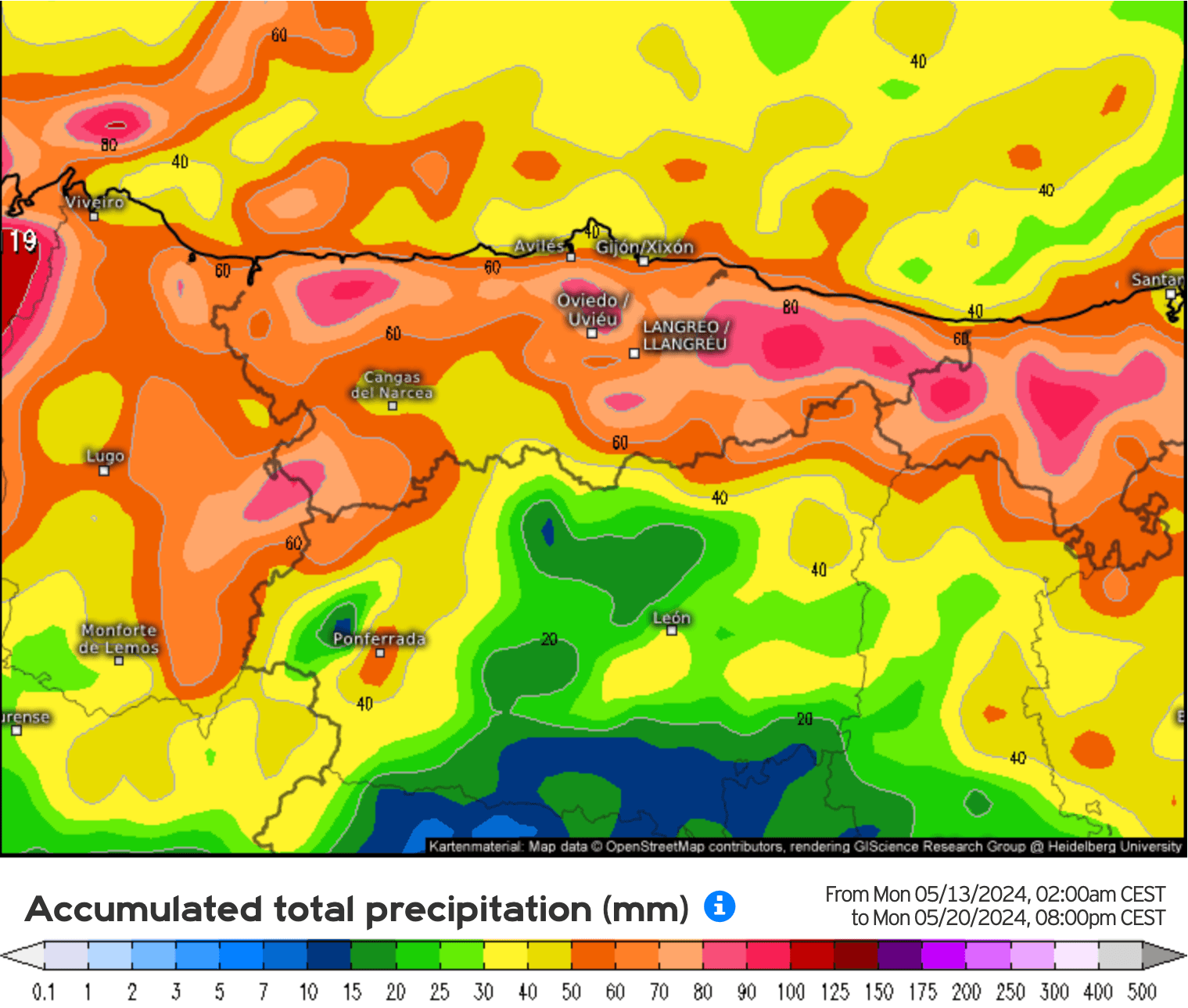 Semana pasada por agua con acumulaciones de lluvia que pueden superar los 100 mm en una semana.